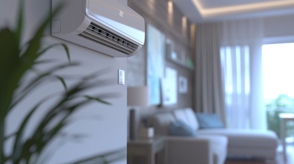 Wall mounted air conditioning unit providing efficient cooling in a modern living space