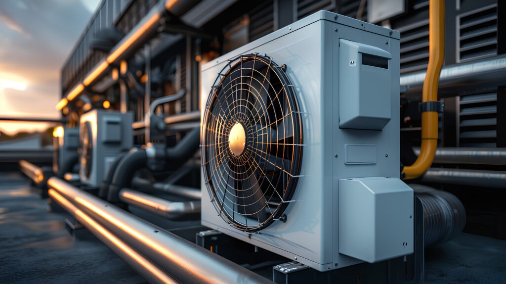 Commercial air conditioning condenser unit installed for industrial climate control