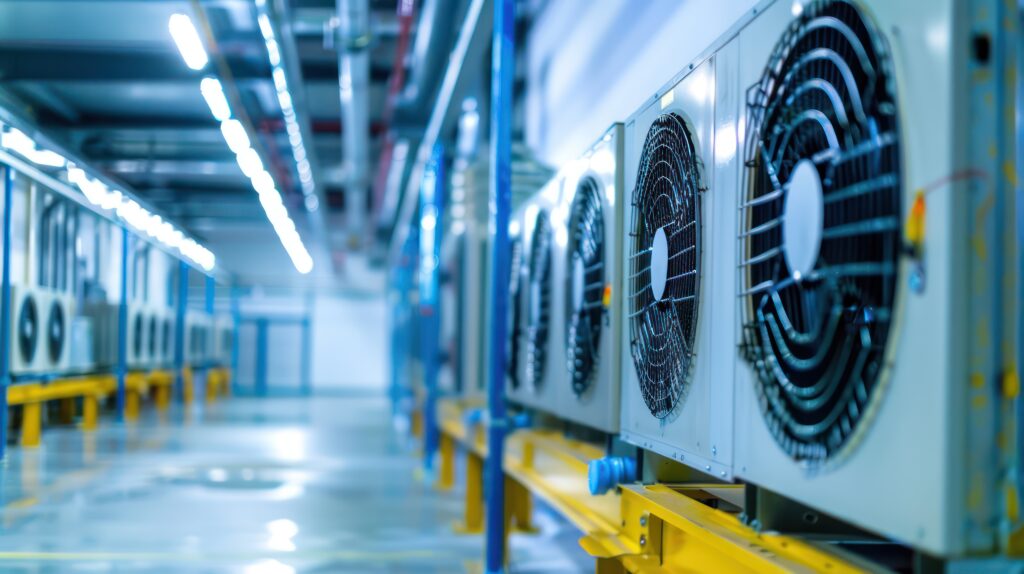 Commercial refrigeration and air conditioning condenser units in an industrial facility